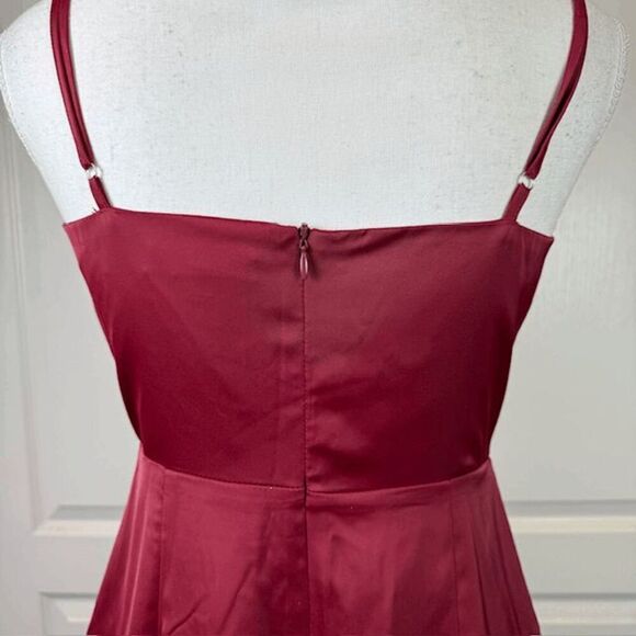 Lulus Sleek as Can Be Burgundy Satin Surplice Tulip Mini Dress Size Small - Picture 6 of 14